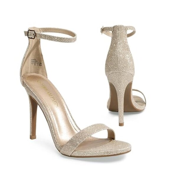 Women’s Glitter Ankle Strap Stiletto Heels – Open Toe Sandals - Picture 1 of 5